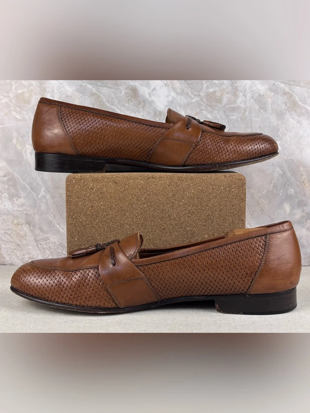 Pitti Shoes Firenze Brown Woven Leather Tassel Loafers Made in Italy 13
